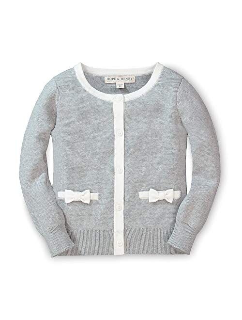 Hope & Henry Girls' Long Sleeve Cardigan with Front Bow Detail