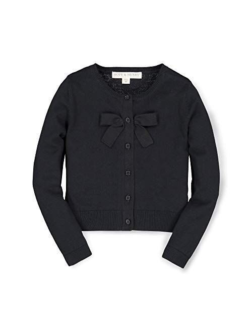 Hope & Henry Girls' Long Sleeve Cardigan with Front Bow Detail