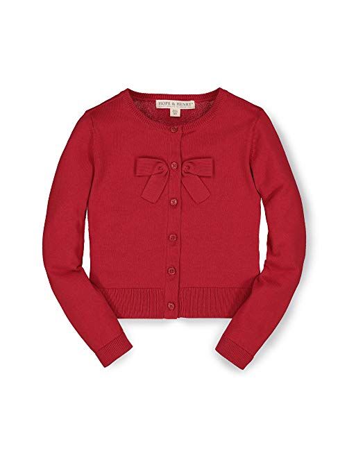 Hope & Henry Girls' Long Sleeve Cardigan with Front Bow Detail