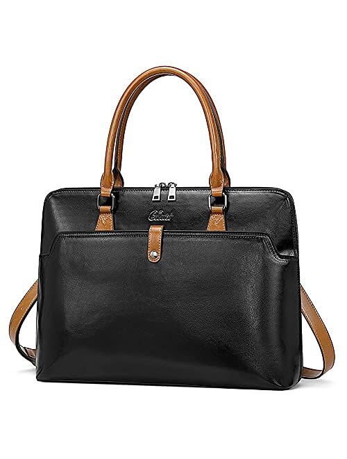 CLUCI Briefcase for Women Oil Wax Leather 15.6 Inch Laptop Slim Business Large Capacity Ladies Shoulder Bags