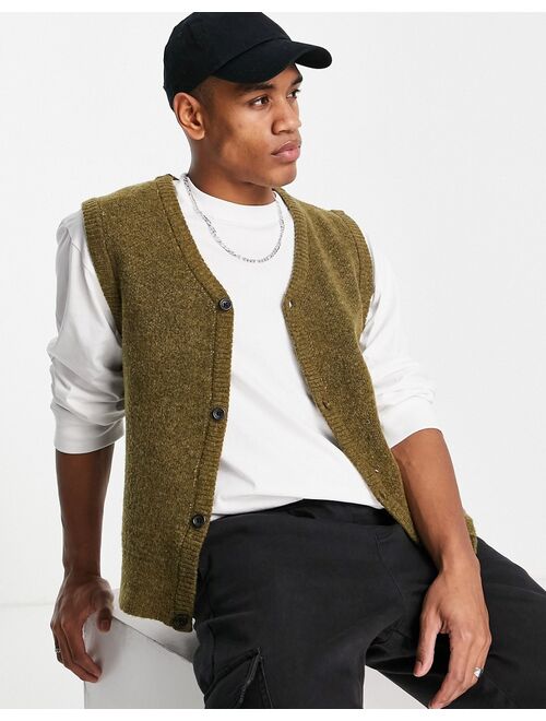 Jack & Jones Originals knitted button vest in brown