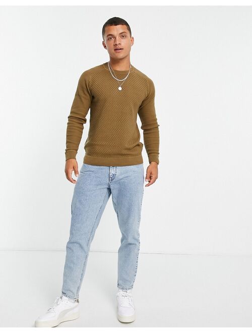 Jack & Jones Premium blocked textured sweater in brown