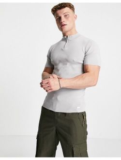 zip neck t-shirt in gray