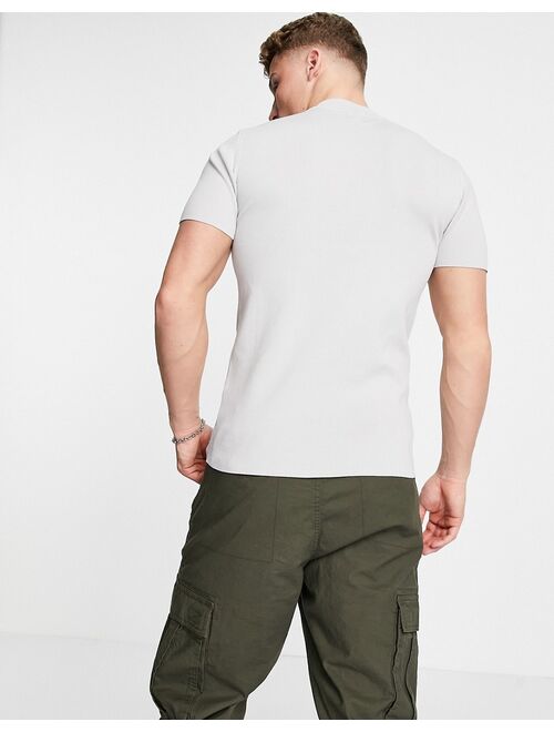 River Island zip neck t-shirt in gray