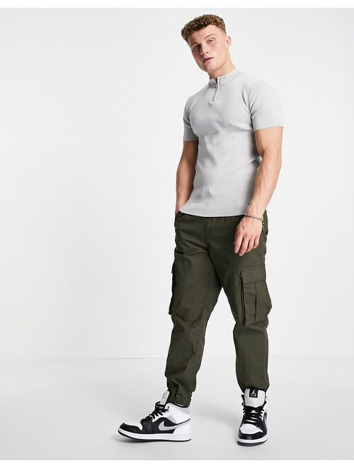 River Island zip neck t-shirt in gray