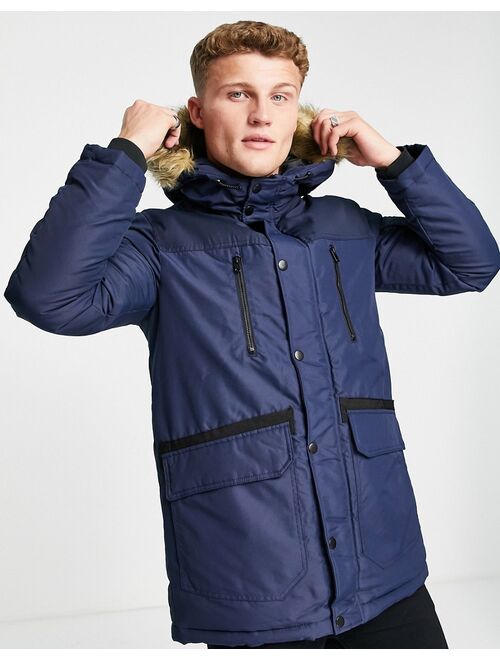 Jack & Jones Essentials parka with faux fur hood in navy