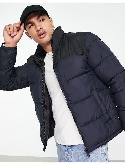 Jack & Jones Originals stand collar puffer in navy color block