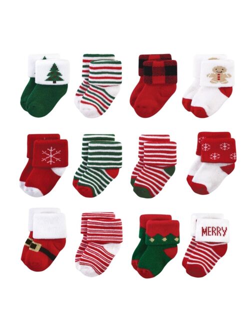 Hudson Baby Girls and Boys Cotton Rich Terry Socks, Set of 12