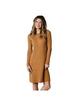 Womens' Cable Sweater Dress with Elbow Patches