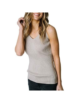 Women's Rib Knit V-Neck Sweater Tank with Bow Shoulder