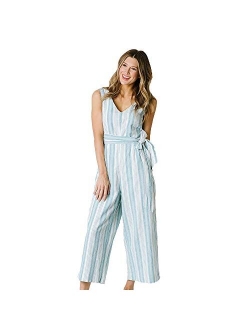 Women's Woven Sleeveless Tie-Waist Jumpsuit with Wide Leg