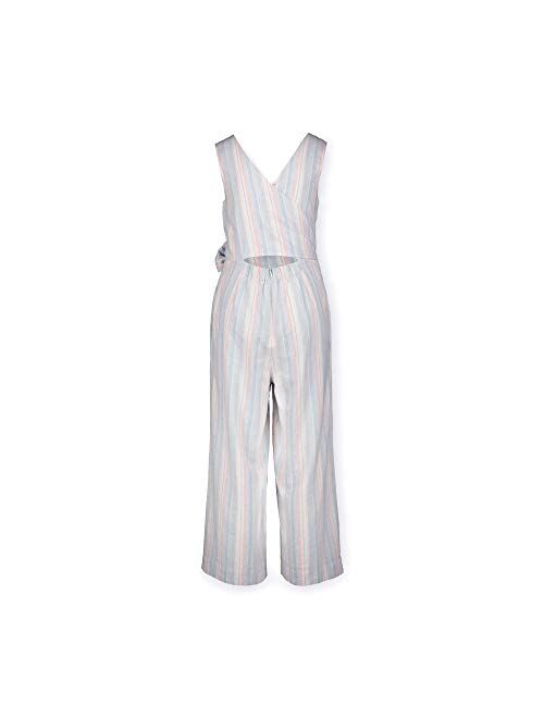 Hope & Henry Women's Woven Sleeveless Tie-Waist Jumpsuit with Wide Leg