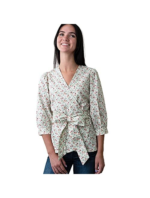 Hope & Henry Womens' Puff Sleeve Wrap Shirt