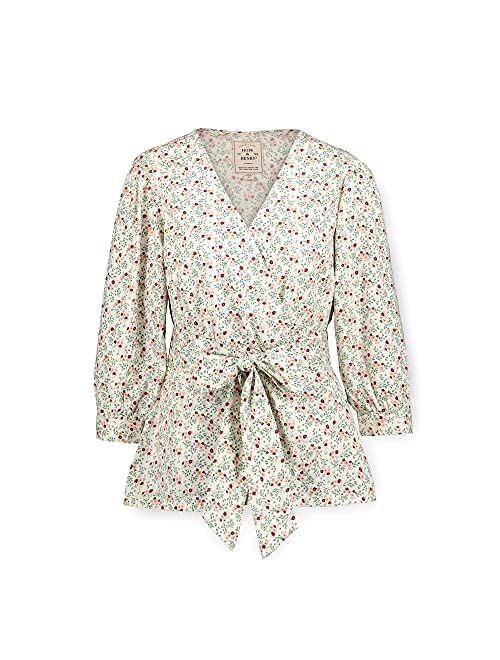 Hope & Henry Womens' Puff Sleeve Wrap Shirt