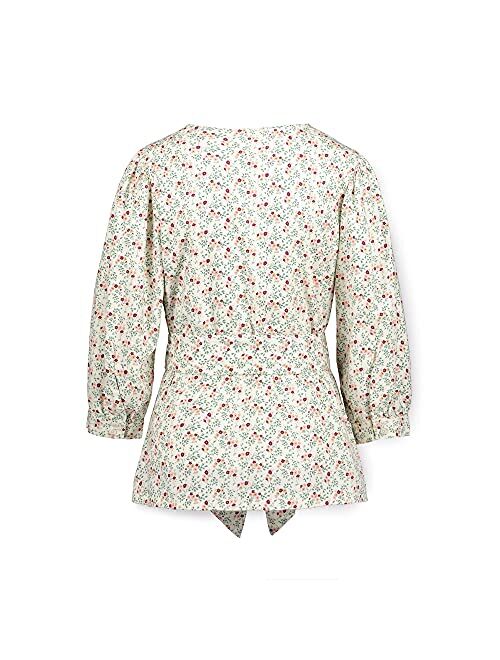 Hope & Henry Womens' Puff Sleeve Wrap Shirt