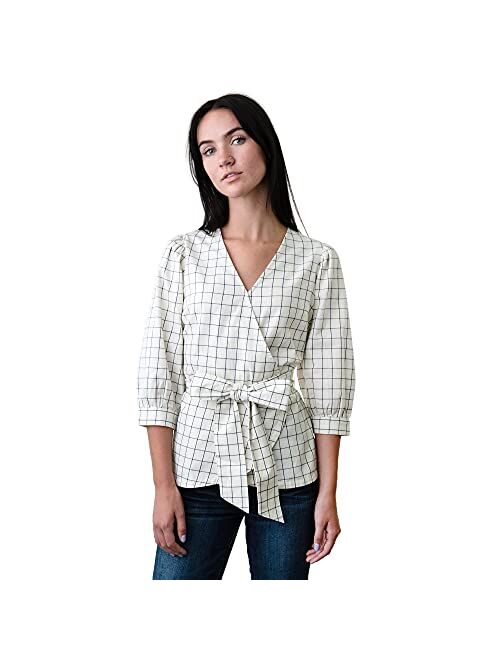 Hope & Henry Womens' Puff Sleeve Wrap Shirt