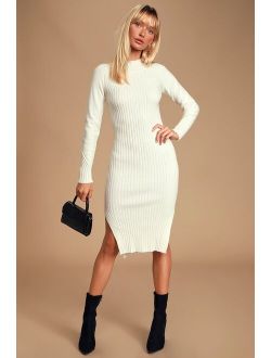 Snuggle Party Ivory Mock Neck Midi Sweater Dress