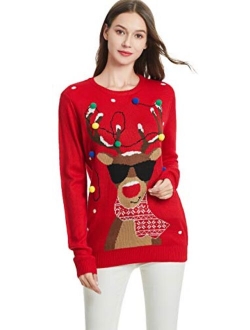 daisysboutique Women's Christmas Reindeer Themed Knitted Holiday Sweater Girl Pullover