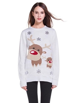 daisysboutique Women's Christmas Reindeer Themed Knitted Holiday Sweater Girl Pullover