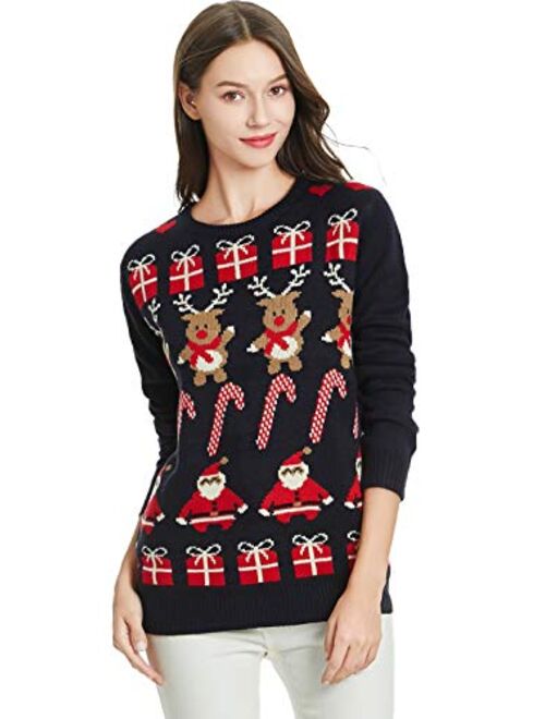 daisysboutique Women's Christmas Reindeer Themed Knitted Holiday Sweater Girl Pullover