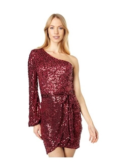 Bebe One Shoulder Sequin Wrap Dress