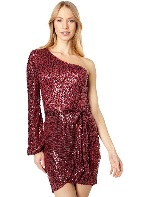 Bebe One Shoulder Sequin Wrap Dress