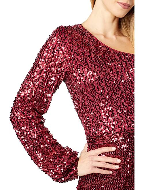 Bebe One Shoulder Sequin Wrap Dress