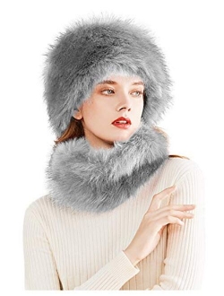 Lovful Faux Fur Women Russian Cossack Style Hat,Scarf Set for Ladies