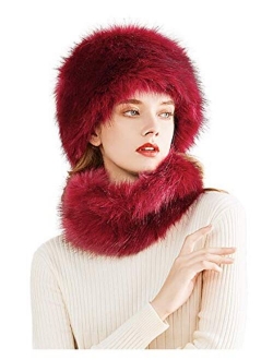 Lovful Faux Fur Women Russian Cossack Style Hat,Scarf Set for Ladies