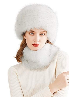 Lovful Faux Fur Women Russian Cossack Style Hat,Scarf Set for Ladies