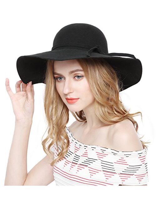 Lovful Women 100% Wool Wide Brim Cloche Fedora Floppy hat Cap