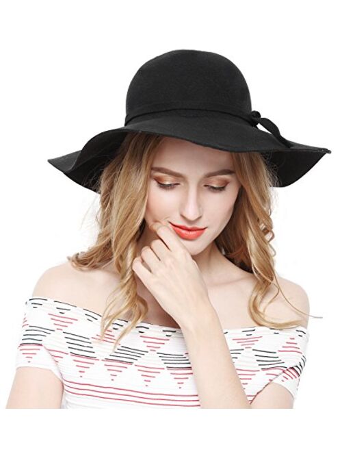 Lovful Women 100% Wool Wide Brim Cloche Fedora Floppy hat Cap