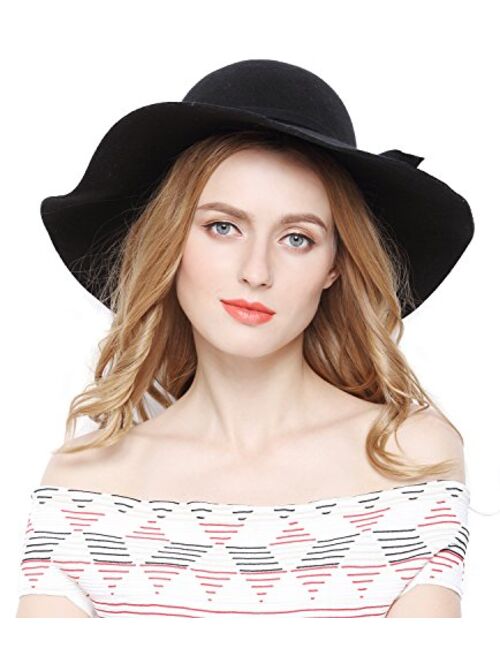 Lovful Women 100% Wool Wide Brim Cloche Fedora Floppy hat Cap