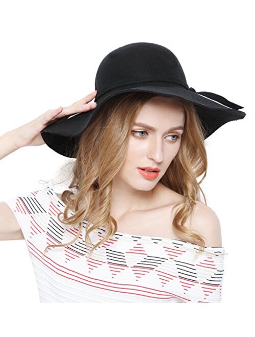 Lovful Women 100% Wool Wide Brim Cloche Fedora Floppy hat Cap