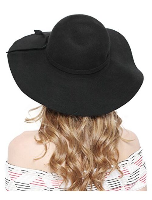 Lovful Women 100% Wool Wide Brim Cloche Fedora Floppy hat Cap