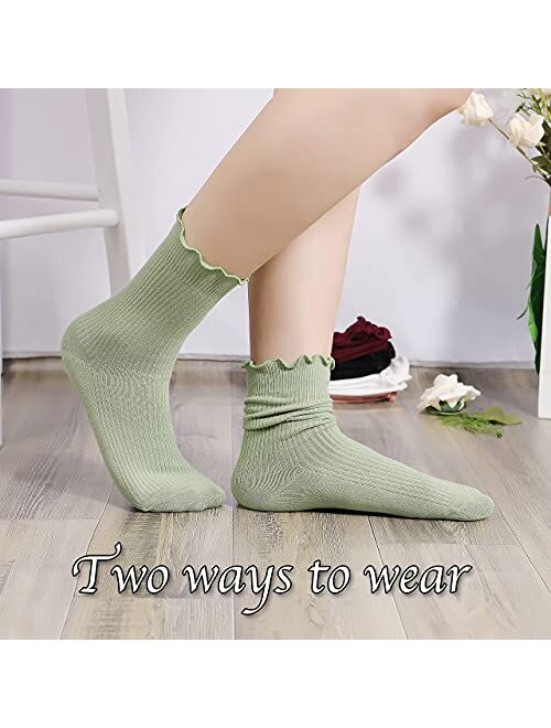 Lovful 5 Pack Ruffle Socks Women, Cute Crew Cotton Socks, Slouchy Boot Frilly Novelty Socks