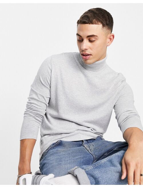 Jack & Jones Originals roll neck sweater in light gray