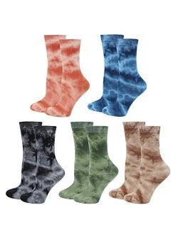 Lovful Women Crew Socks, Tie Dye Cotton Socks, Funny Novelty Colorful Socks for Women 5 Pairs