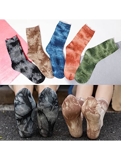 Lovful Women Crew Socks, Tie Dye Cotton Socks, Funny Novelty Colorful Socks for Women 5 Pairs