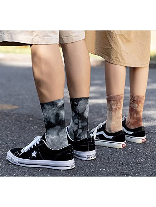 Lovful Women Crew Socks, Tie Dye Cotton Socks, Funny Novelty Colorful Socks for Women 5 Pairs