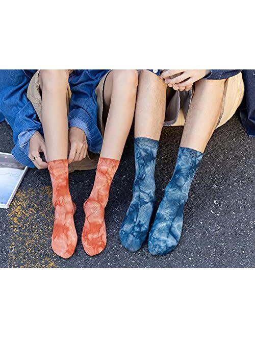 Lovful Women Crew Socks, Tie Dye Cotton Socks, Funny Novelty Colorful Socks for Women 5 Pairs