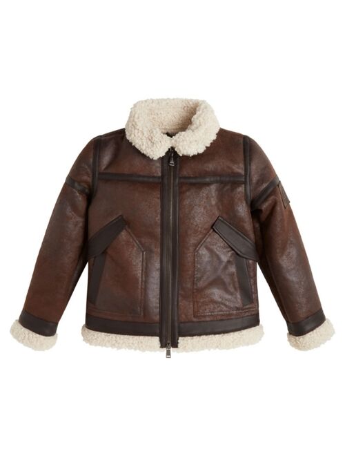 Guess Big Boys Faux Suede and Shearling Aviator Jacket