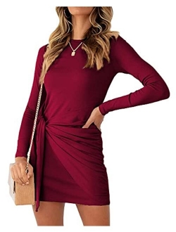 Lunivop Womens Casual Long Sleeve T Shirt Dress 2021 Fashion Crewneck Mini Wrap Dress