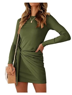 Lunivop Womens Casual Long Sleeve T Shirt Dress 2021 Fashion Crewneck Mini Wrap Dress