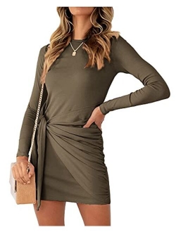 Lunivop Womens Casual Long Sleeve T Shirt Dress 2021 Fashion Crewneck Mini Wrap Dress