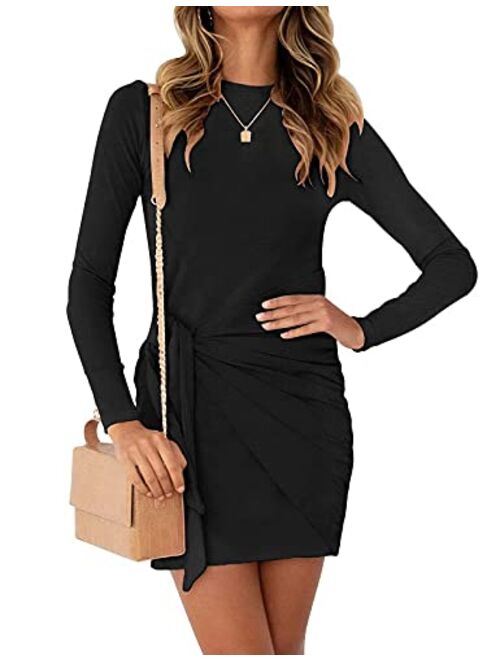 Lunivop Womens Casual Long Sleeve T Shirt Dress 2021 Fashion Crewneck Mini Wrap Dress