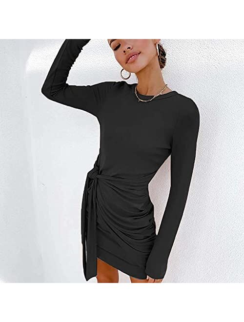 Lunivop Womens Casual Long Sleeve T Shirt Dress 2021 Fashion Crewneck Mini Wrap Dress