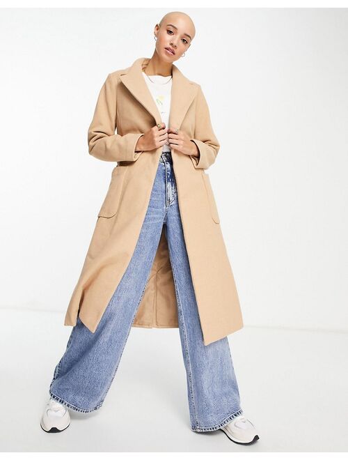 New Look belted tailored coat in dark camel