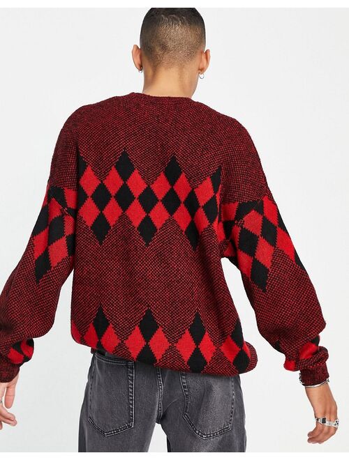 Asos Design oversized Argyle sweater in red