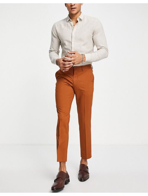 Selected Homme slim crop suit pants in tan